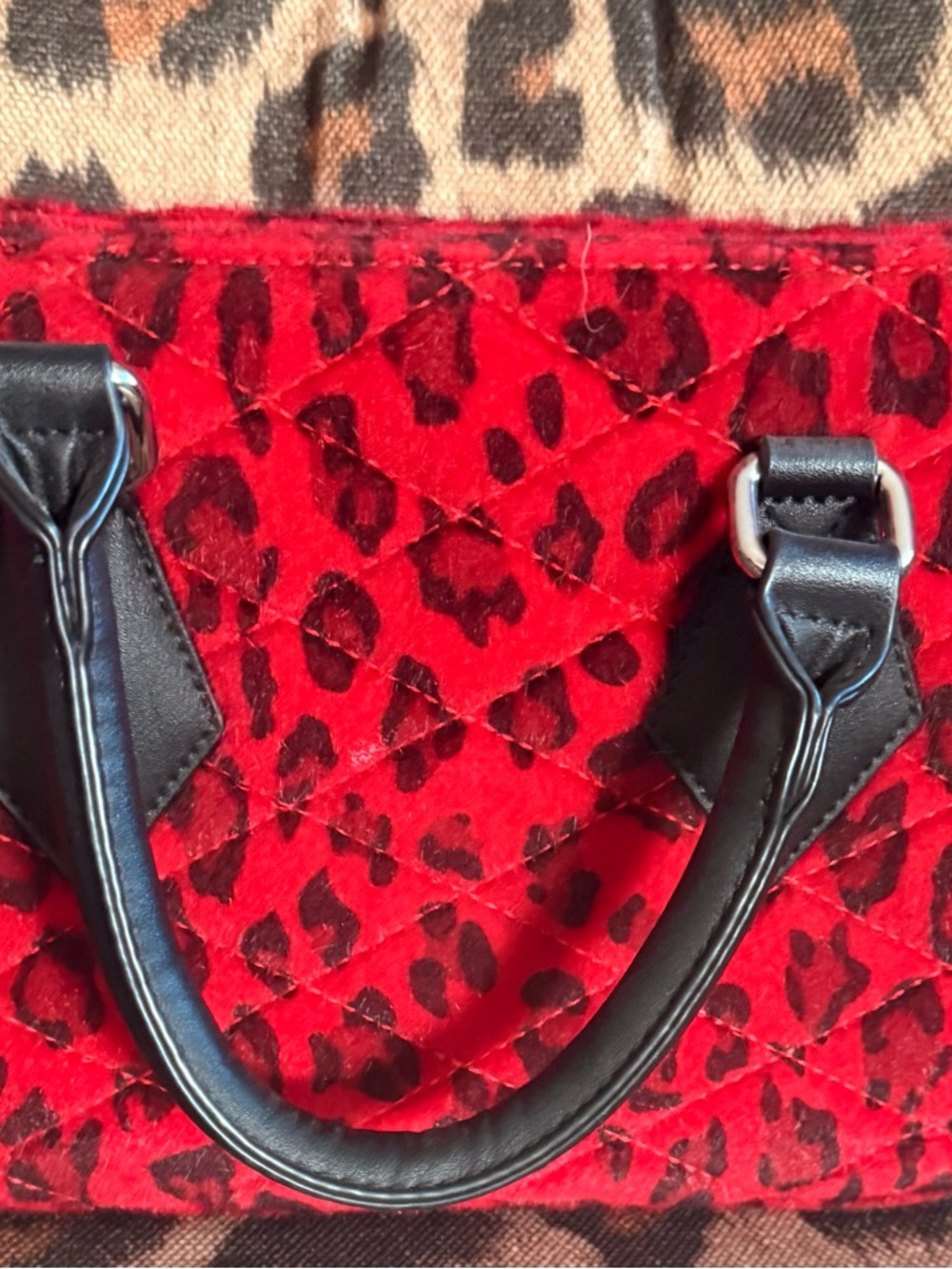 Lux de Ville Red Leopard Satchel with Black Handles - Picture 3 of 3